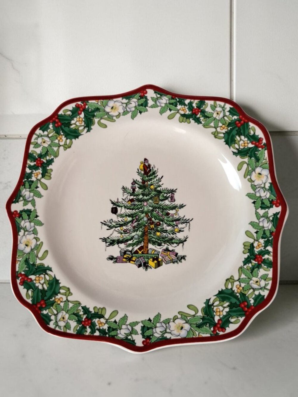 Spode Christmas Tree 70th Anniversary Plate 2008 Annual Border Square 8.75"